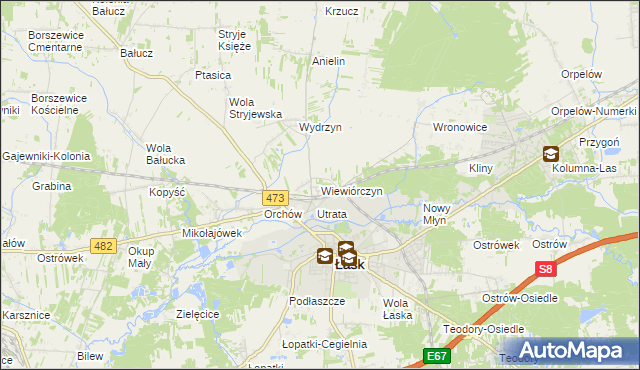 mapa Wiewiórczyn gmina Łask, Wiewiórczyn gmina Łask na mapie Targeo