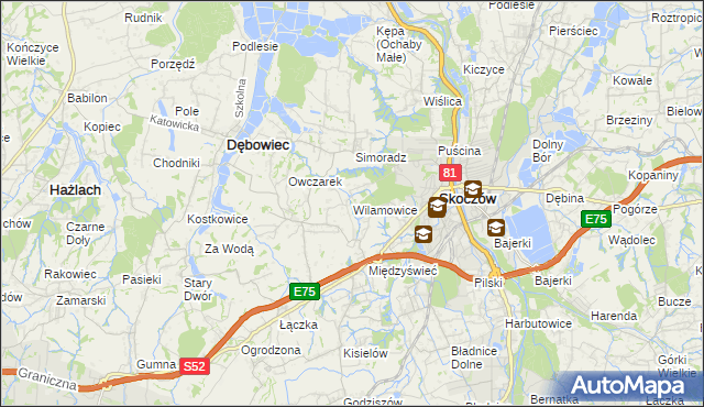 mapa Wilamowice gmina Skoczów, Wilamowice gmina Skoczów na mapie Targeo