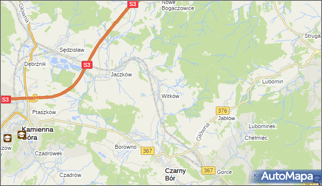 mapa Witków gmina Czarny Bór, Witków gmina Czarny Bór na mapie Targeo