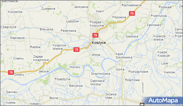 mapa Witów gmina Koszyce, Witów gmina Koszyce na mapie Targeo