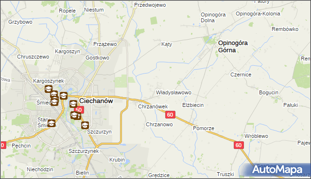 mapa Władysławowo gmina Opinogóra Górna, Władysławowo gmina Opinogóra Górna na mapie Targeo