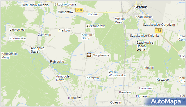 mapa Wojsławice gmina Zduńska Wola, Wojsławice gmina Zduńska Wola na mapie Targeo