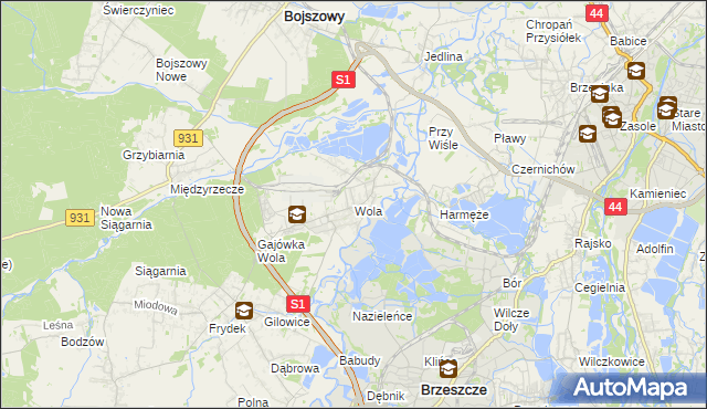 mapa Wola gmina Miedźna, Wola gmina Miedźna na mapie Targeo