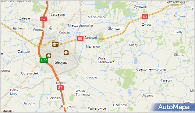 mapa Wola Krobowska, Wola Krobowska na mapie Targeo