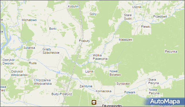 mapa Wólka Piaseczna gmina Długosiodło, Wólka Piaseczna gmina Długosiodło na mapie Targeo