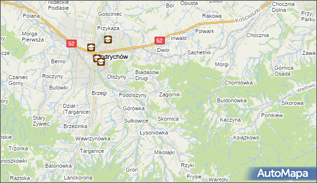 mapa Zagórnik gmina Andrychów, Zagórnik gmina Andrychów na mapie Targeo