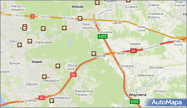 mapa Zagórze gmina Wiązowna, Zagórze gmina Wiązowna na mapie Targeo