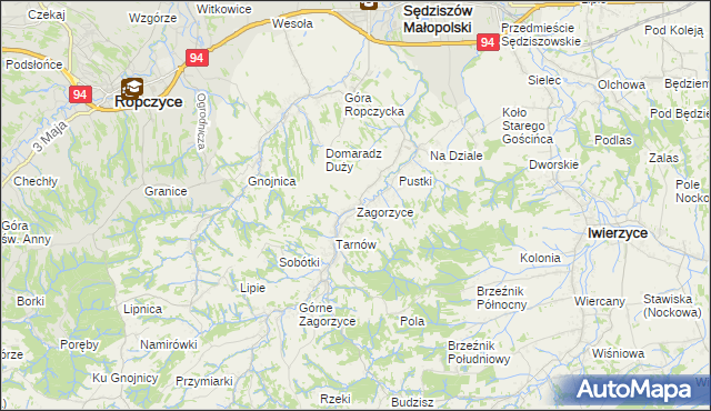 mapa Zagorzyce gmina Sędziszów Małopolski, Zagorzyce gmina Sędziszów Małopolski na mapie Targeo