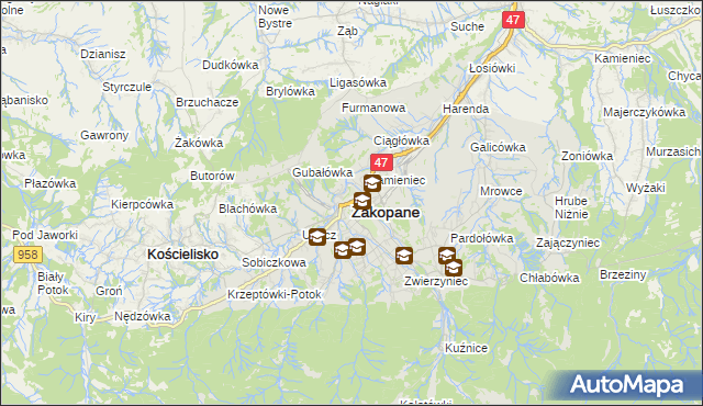 mapa Zakopanego, Zakopane na mapie Targeo
