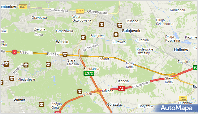 mapa Zakręt gmina Wiązowna, Zakręt gmina Wiązowna na mapie Targeo