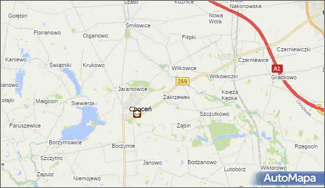 mapa Zakrzewek gmina Choceń, Zakrzewek gmina Choceń na mapie Targeo