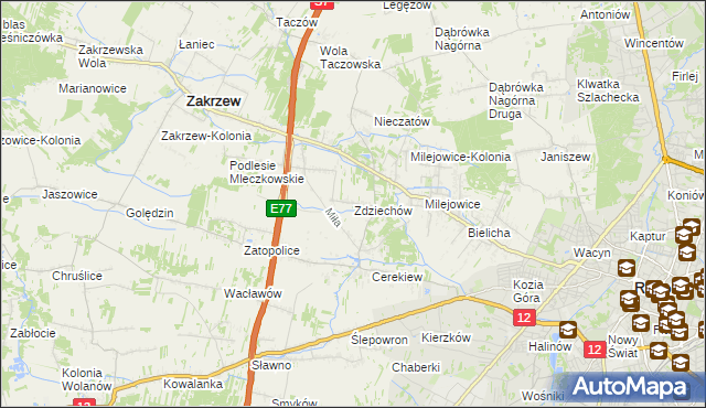 mapa Zdziechów gmina Zakrzew, Zdziechów gmina Zakrzew na mapie Targeo