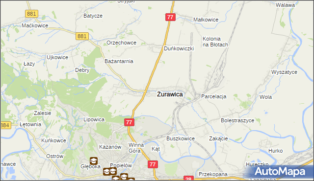 mapa Żurawica powiat przemyski, Żurawica powiat przemyski na mapie Targeo