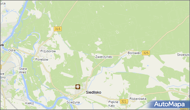 mapa Zwierzyniec gmina Siedlisko, Zwierzyniec gmina Siedlisko na mapie Targeo
