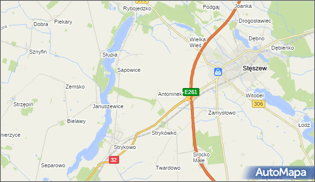mapa Antoninek gmina Stęszew, Antoninek gmina Stęszew na mapie Targeo