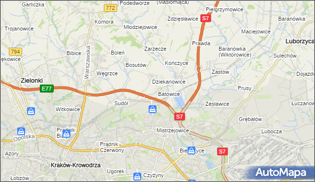 mapa Batowice, Batowice na mapie Targeo