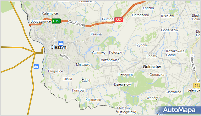 mapa Bażanowice, Bażanowice na mapie Targeo