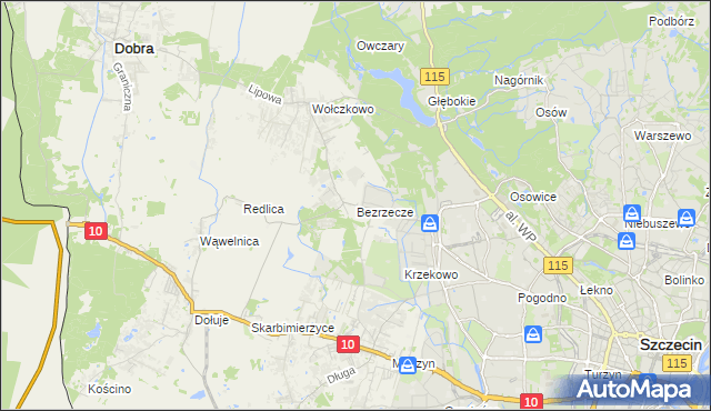 mapa Bezrzecze, Bezrzecze na mapie Targeo