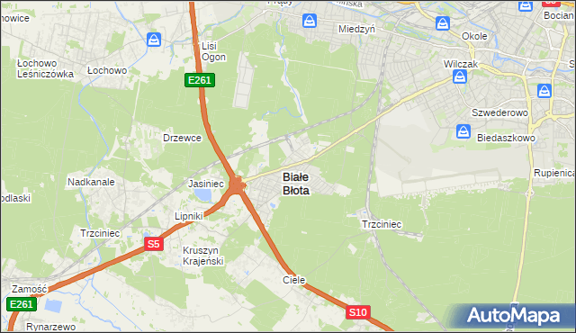 mapa Białe Błota powiat bydgoski, Białe Błota powiat bydgoski na mapie Targeo