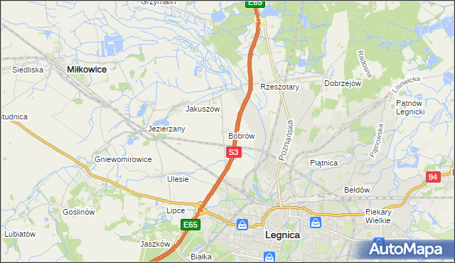 mapa Bobrów gmina Miłkowice, Bobrów gmina Miłkowice na mapie Targeo