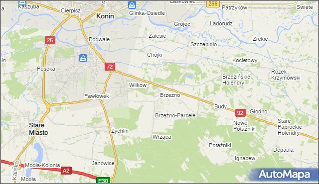 mapa Brzeźno gmina Krzymów, Brzeźno gmina Krzymów na mapie Targeo