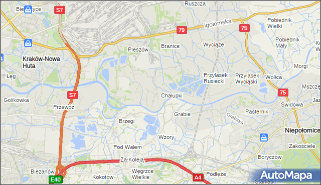 mapa Chałupki gmina Kraków, Chałupki gmina Kraków na mapie Targeo