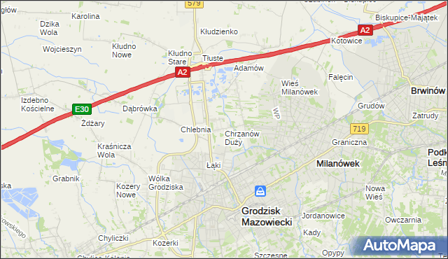 mapa Chrzanów Duży, Chrzanów Duży na mapie Targeo