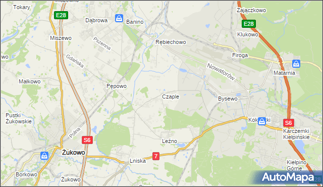 mapa Czaple gmina Żukowo, Czaple gmina Żukowo na mapie Targeo