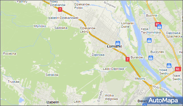 mapa Dąbrowa gmina Łomianki, Dąbrowa gmina Łomianki na mapie Targeo