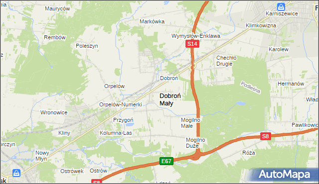 mapa Dobroń Mały, Dobroń Mały na mapie Targeo