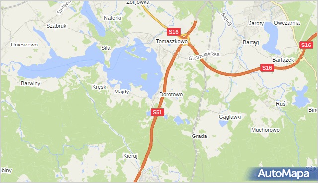 mapa Dorotowo gmina Stawiguda, Dorotowo gmina Stawiguda na mapie Targeo