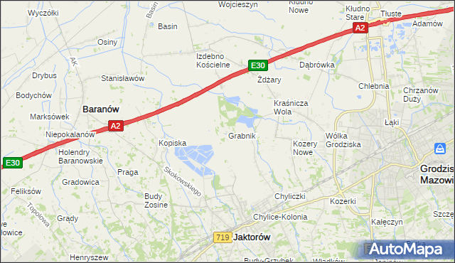 mapa Grabnik gmina Jaktorów, Grabnik gmina Jaktorów na mapie Targeo