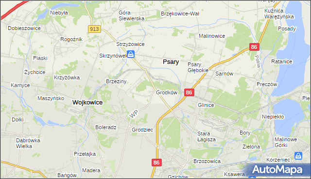 mapa Grodków gmina Psary, Grodków gmina Psary na mapie Targeo