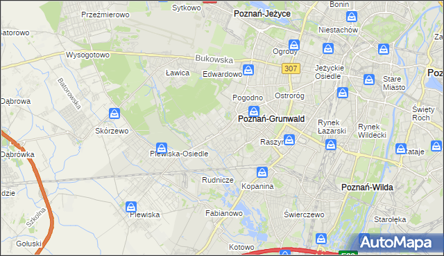 mapa Grunwald gmina Poznań, Grunwald gmina Poznań na mapie Targeo
