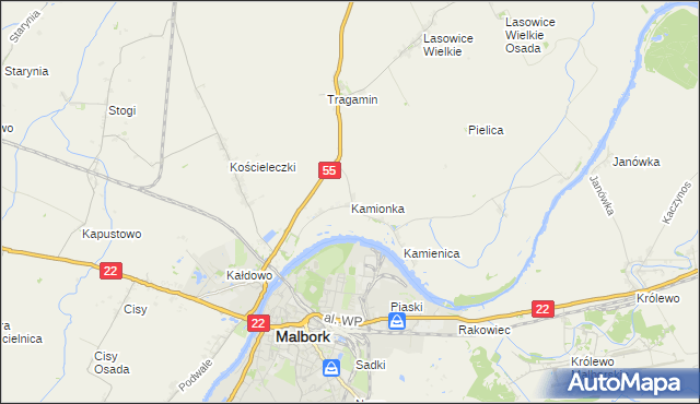 mapa Kamionka gmina Malbork, Kamionka gmina Malbork na mapie Targeo