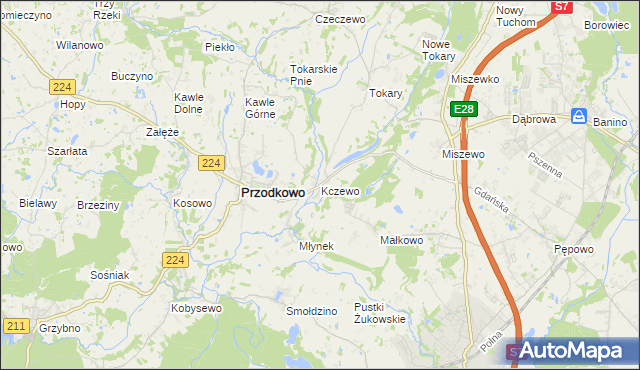 mapa Kczewo gmina Przodkowo, Kczewo gmina Przodkowo na mapie Targeo