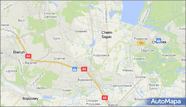 mapa Kopciowice, Kopciowice na mapie Targeo