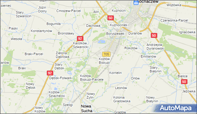 mapa Kozłów Biskupi, Kozłów Biskupi na mapie Targeo