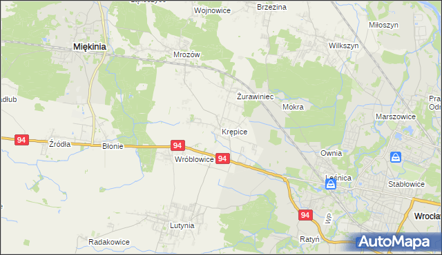 mapa Krępice gmina Miękinia, Krępice gmina Miękinia na mapie Targeo