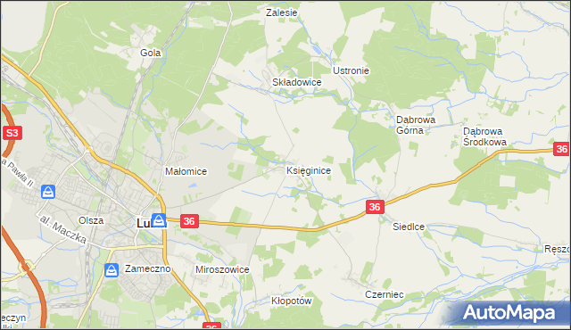 mapa Księginice gmina Lubin, Księginice gmina Lubin na mapie Targeo