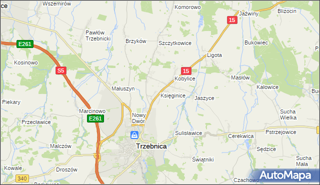 mapa Księginice gmina Trzebnica, Księginice gmina Trzebnica na mapie Targeo
