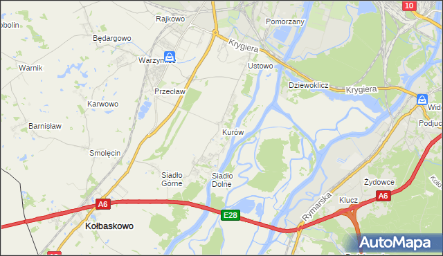 mapa Kurów gmina Kołbaskowo, Kurów gmina Kołbaskowo na mapie Targeo