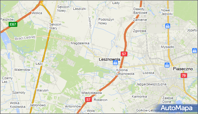 mapa Lesznowola powiat piaseczyński, Lesznowola powiat piaseczyński na mapie Targeo