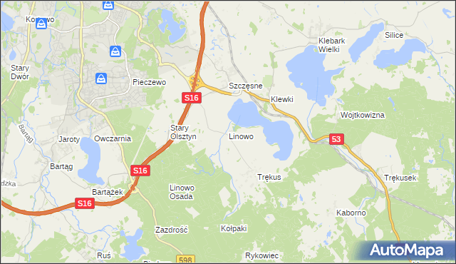 mapa Linowo gmina Purda, Linowo gmina Purda na mapie Targeo