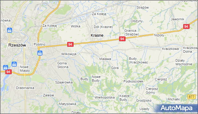 mapa Malawa gmina Krasne, Malawa gmina Krasne na mapie Targeo