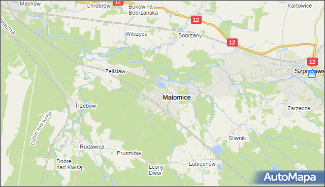 mapa Małomice, Małomice na mapie Targeo