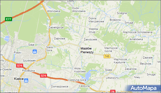 mapa Masłów Pierwszy, Masłów Pierwszy na mapie Targeo