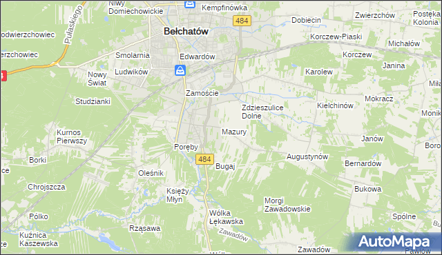 mapa Mazury gmina Bełchatów, Mazury gmina Bełchatów na mapie Targeo