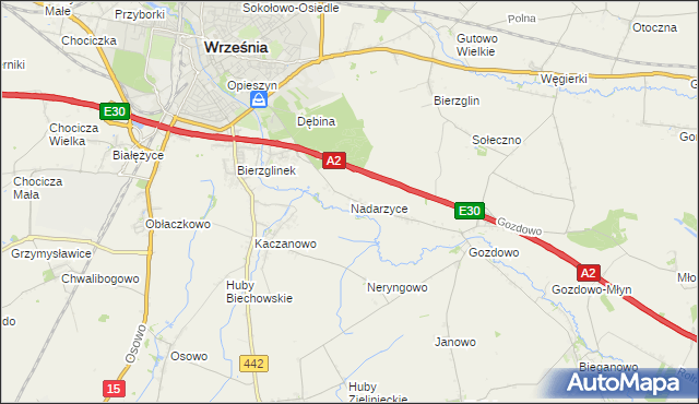 mapa Nadarzyce gmina Września, Nadarzyce gmina Września na mapie Targeo