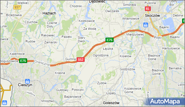 mapa Ogrodzona gmina Dębowiec, Ogrodzona gmina Dębowiec na mapie Targeo